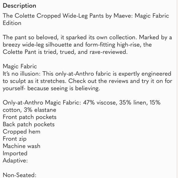 The Colette Cropped Wide-Leg Pant by Maeve Sz 28 - Picture 3 of 8